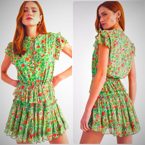 Reset by Jane Green Floral Tiered Ruffle Joelle Mini Dress NWT Size Medium - Picture 2 of 12